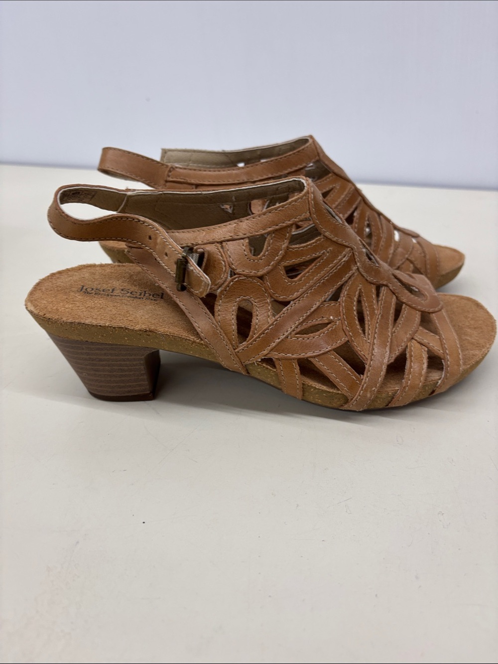 Josef Seibel Tan Cutout Slingback Heeled Sandals - Picture 6 of 7